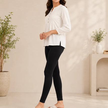 Black Cotton Lycra Ankle-Length Women’s Leggings – 4-Way Stretch