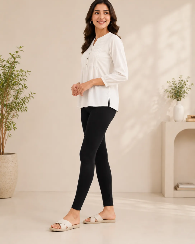 Black Cotton Lycra Ankle-Length Women’s Leggings – 4-Way Stretch