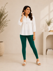 Bottle Green Cotton Lycra Ankle-Length Women’s Leggings – 4-Way Stretch