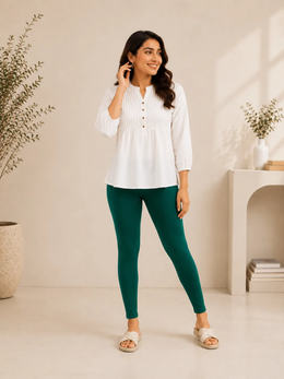 Bottle Green Cotton Lycra Ankle-Length Women’s Leggings – 4-Way Stretch