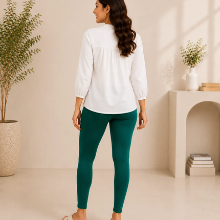 Bottle Green Cotton Lycra Ankle-Length Women’s Leggings – 4-Way Stretch