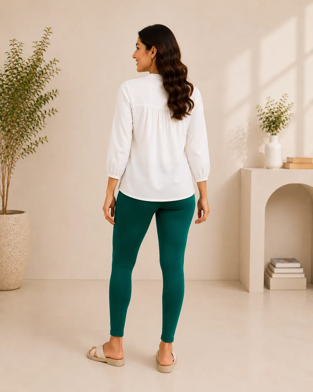 Bottle Green Cotton Lycra Ankle-Length Women’s Leggings – 4-Way Stretch
