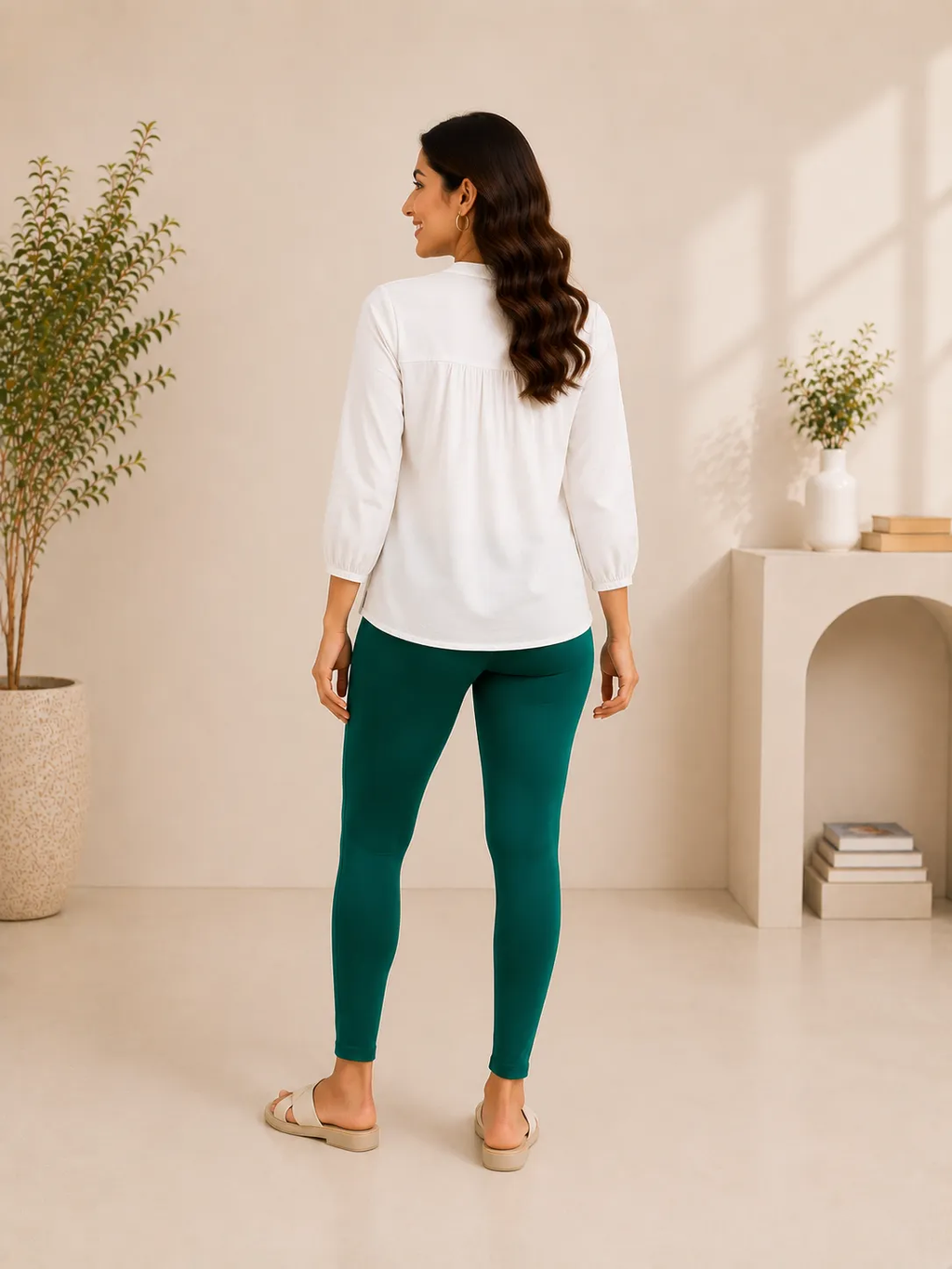 Bottle Green Cotton Lycra Ankle-Length Women’s Leggings – 4-Way Stretch