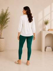 Bottle Green Cotton Lycra Ankle-Length Women’s Leggings – 4-Way Stretch