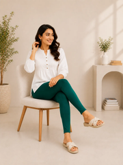Bottle Green Cotton Lycra Ankle-Length Women’s Leggings – 4-Way Stretch
