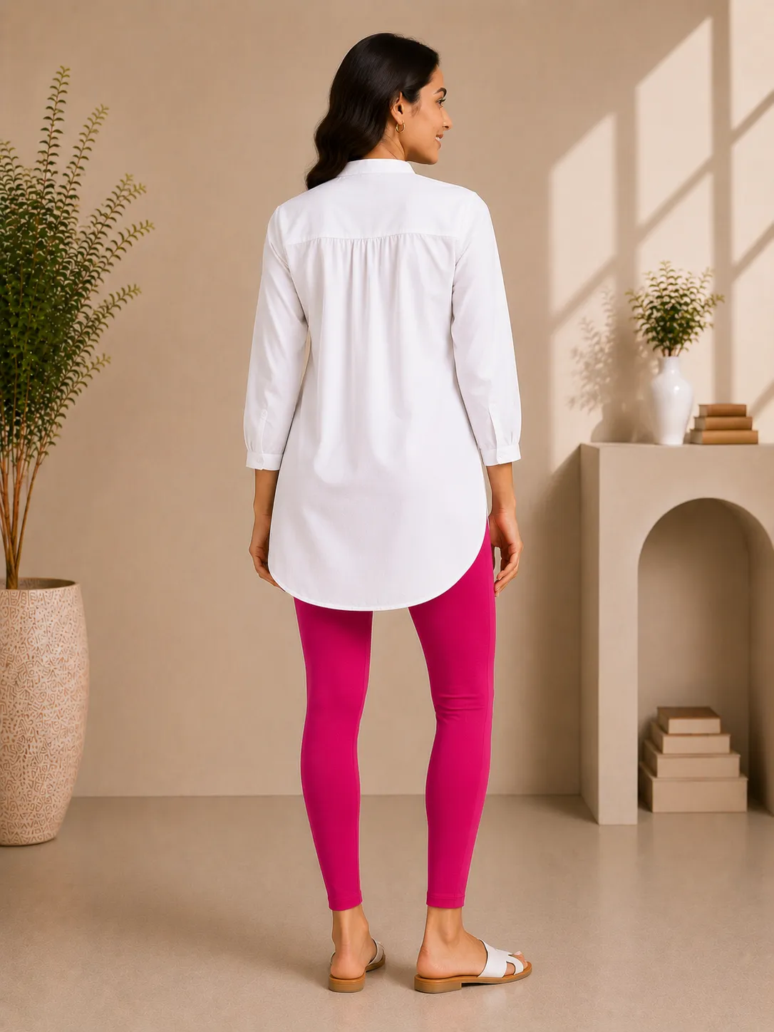 Fushia Cotton Lycra Ankle-Length Women’s Leggings – 4-Way Stretch