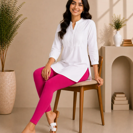Fushia Cotton Lycra Ankle-Length Women’s Leggings – 4-Way Stretch