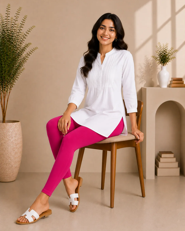 Fushia Cotton Lycra Ankle-Length Women’s Leggings – 4-Way Stretch