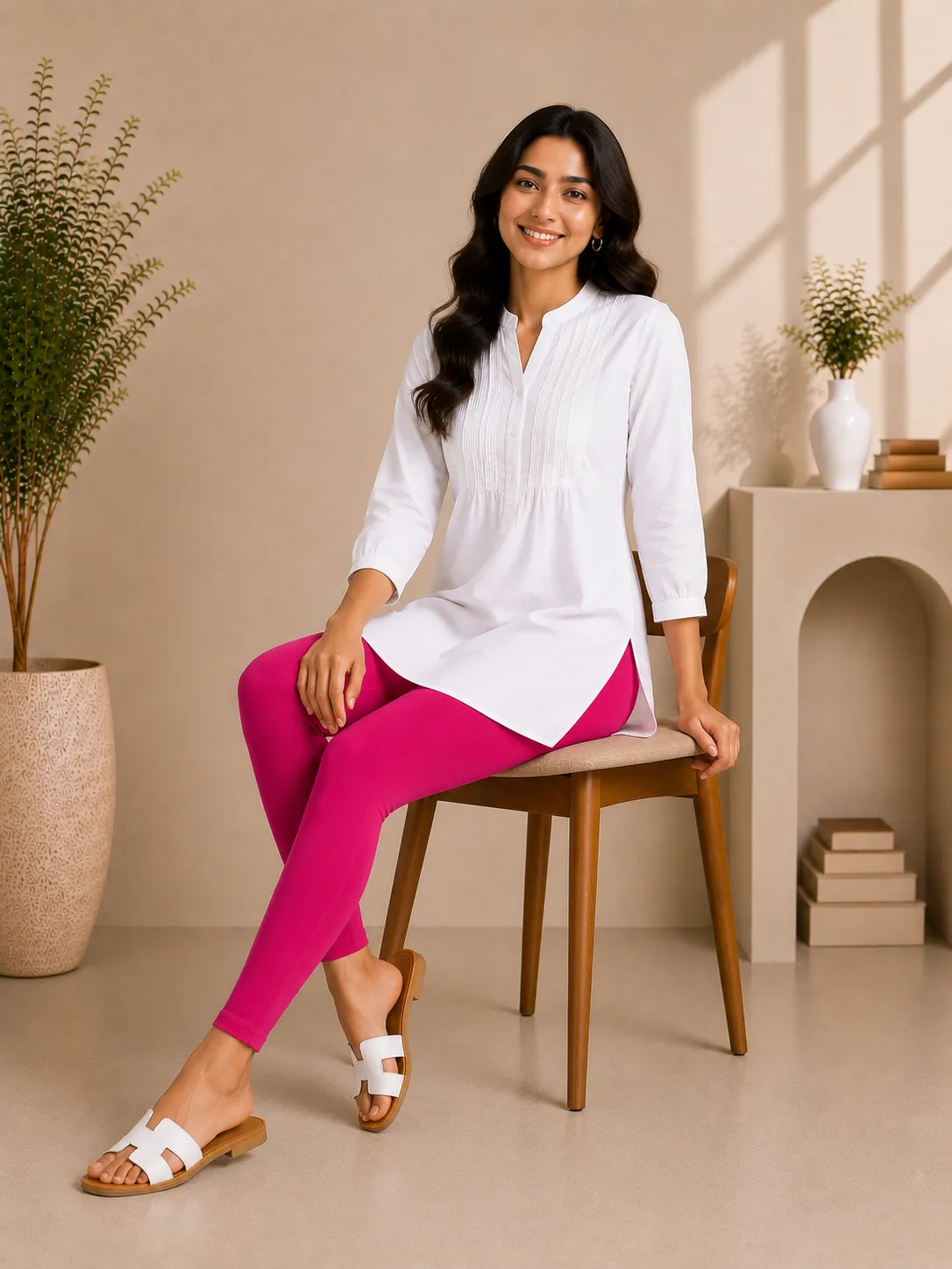 Fushia Cotton Lycra Ankle-Length Women’s Leggings – 4-Way Stretch