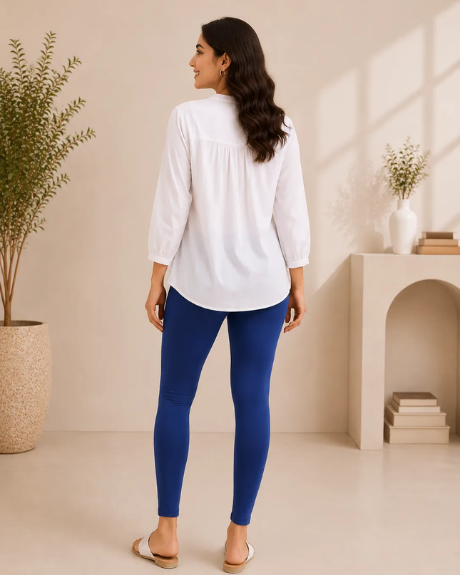 Indigo Blue Cotton Lycra Ankle-Length Women’s Leggings – 4-Way Stretch