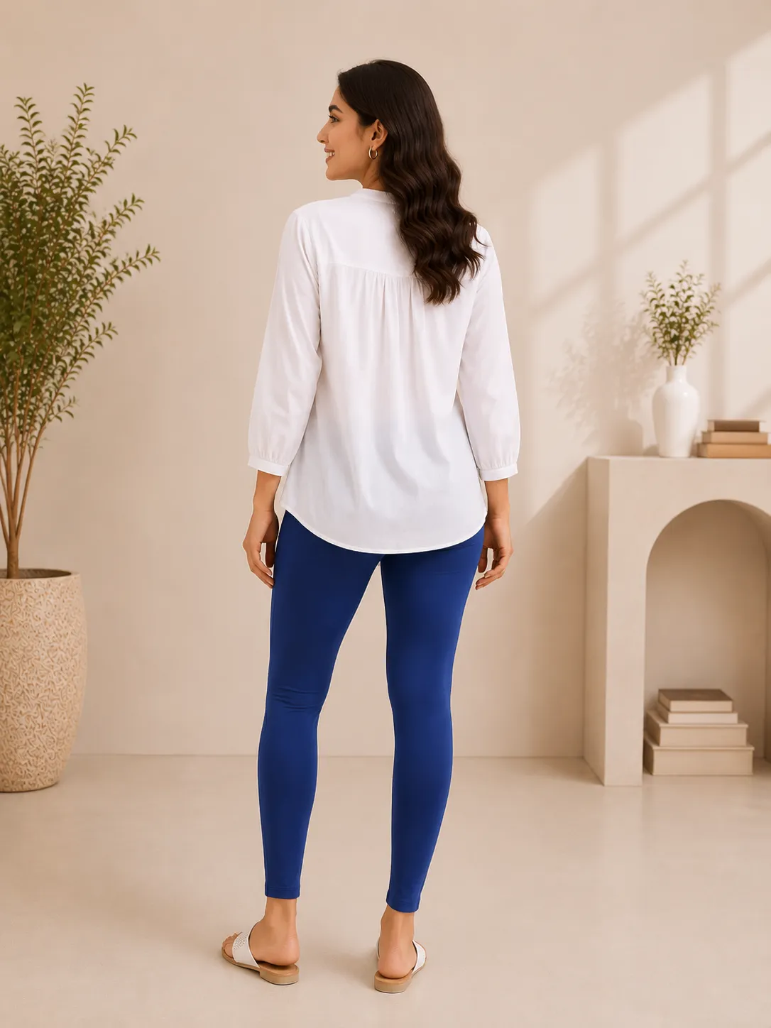 Indigo Blue Cotton Lycra Ankle-Length Women’s Leggings – 4-Way Stretch