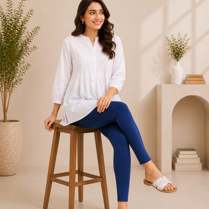 Indigo Blue Cotton Lycra Ankle-Length Women’s Leggings – 4-Way Stretch