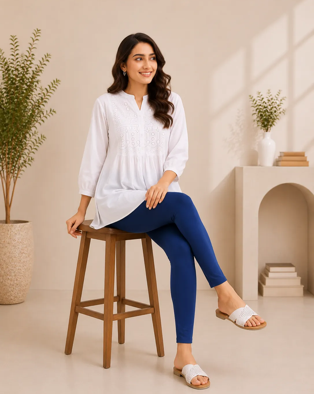 Indigo Blue Cotton Lycra Ankle-Length Women’s Leggings – 4-Way Stretch