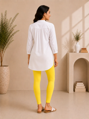 Lemon Yellow Cotton Lycra Ankle-Length Women’s Leggings – 4-Way Stretch