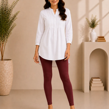 Maroon Cotton Lycra Ankle-Length Women’s Leggings – 4-Way Stretch