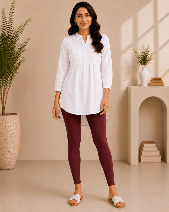 Maroon Cotton Lycra Ankle-Length Women’s Leggings – 4-Way Stretch
