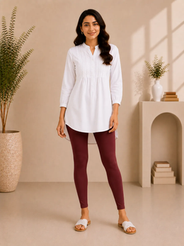 Maroon Cotton Lycra Ankle-Length Women’s Leggings – 4-Way Stretch