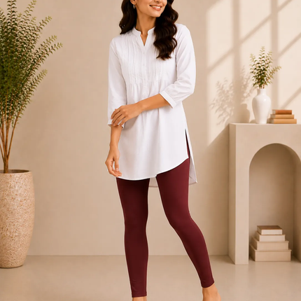 Maroon Cotton Lycra Ankle-Length Women’s Leggings – 4-Way Stretch