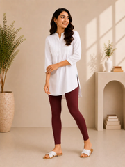 Maroon Cotton Lycra Ankle-Length Women’s Leggings – 4-Way Stretch