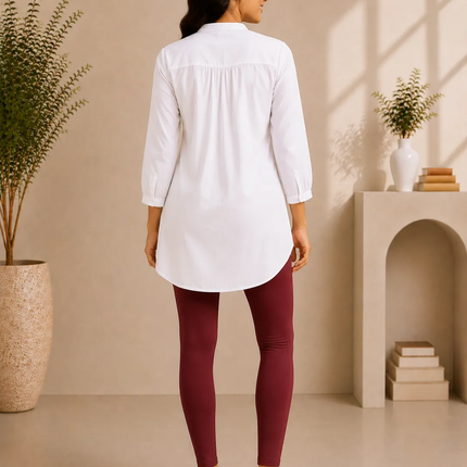 Maroon Cotton Lycra Ankle-Length Women’s Leggings – 4-Way Stretch