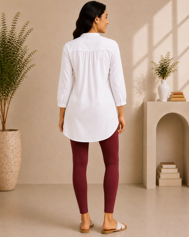 Maroon Cotton Lycra Ankle-Length Women’s Leggings – 4-Way Stretch