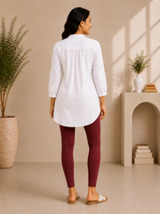 Maroon Cotton Lycra Ankle-Length Women’s Leggings – 4-Way Stretch