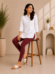 Maroon Cotton Lycra Ankle-Length Women’s Leggings – 4-Way Stretch