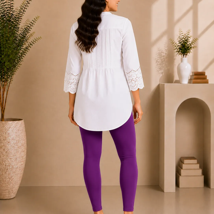 Purple Cotton Lycra Ankle-Length Women’s Leggings – 4-Way Stretch