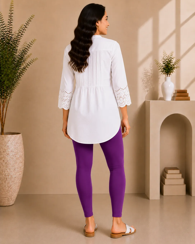 Purple Cotton Lycra Ankle-Length Women’s Leggings – 4-Way Stretch