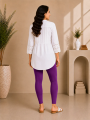 Purple Cotton Lycra Ankle-Length Women’s Leggings – 4-Way Stretch