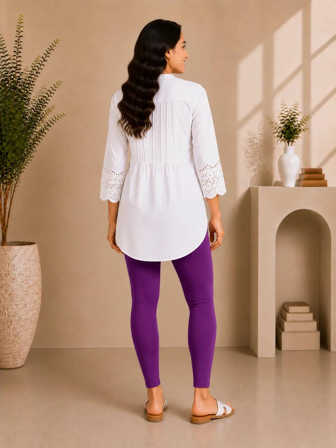Purple Cotton Lycra Ankle-Length Women’s Leggings – 4-Way Stretch