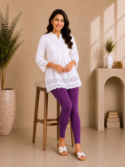 Purple Cotton Lycra Ankle-Length Women’s Leggings – 4-Way Stretch