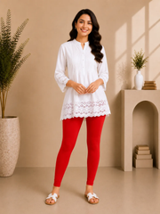 Red Cotton Lycra Ankle-Length Women’s Leggings – 4-Way Stretch
