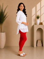 Red Cotton Lycra Ankle-Length Women’s Leggings – 4-Way Stretch