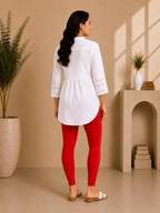 Red Cotton Lycra Ankle-Length Women’s Leggings – 4-Way Stretch