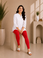 Red Cotton Lycra Ankle-Length Women’s Leggings – 4-Way Stretch