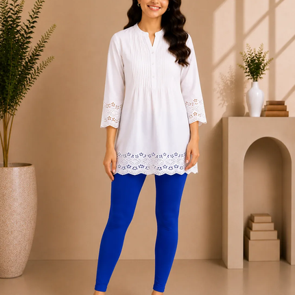 Royal Blue Cotton Lycra Ankle-Length Women’s Leggings – 4-Way Stretch