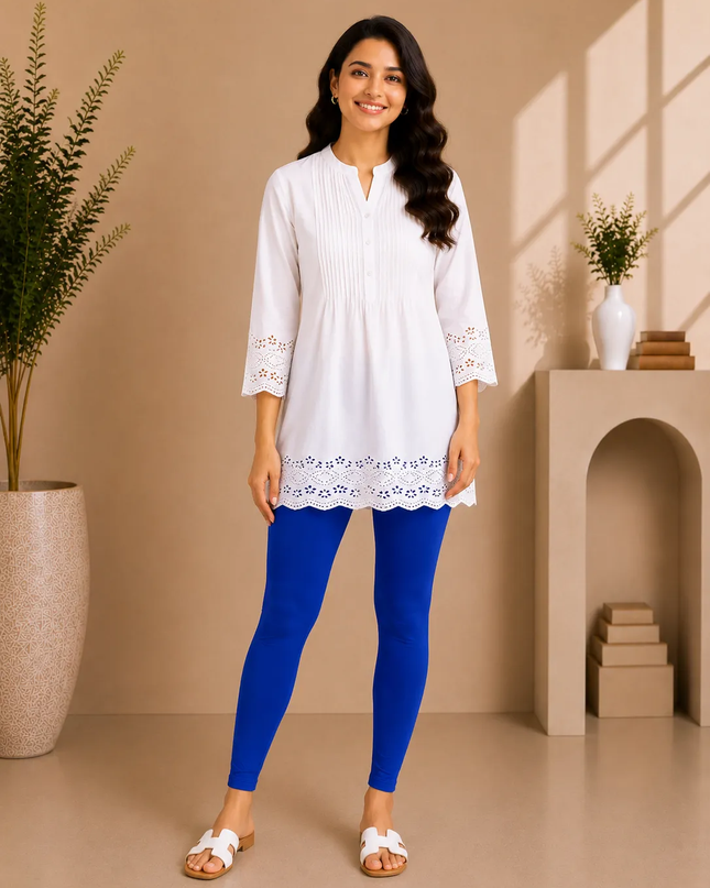 Royal Blue Cotton Lycra Ankle-Length Women’s Leggings – 4-Way Stretch