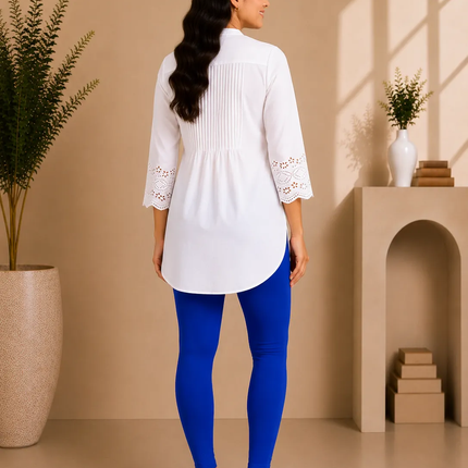 Royal Blue Cotton Lycra Ankle-Length Women’s Leggings – 4-Way Stretch
