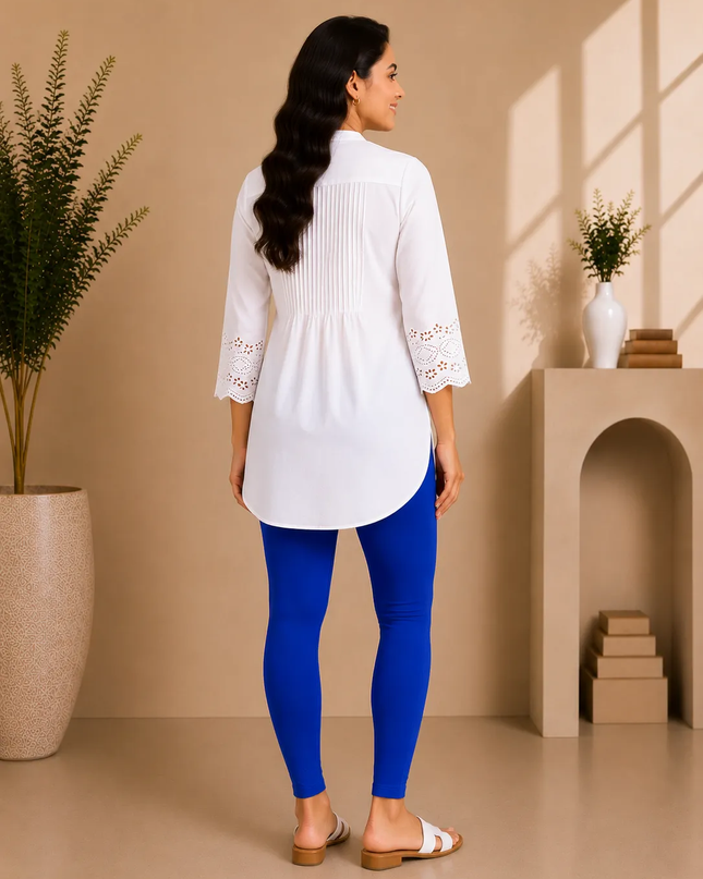 Royal Blue Cotton Lycra Ankle-Length Women’s Leggings – 4-Way Stretch