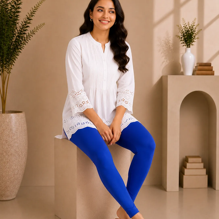 Royal Blue Cotton Lycra Ankle-Length Women’s Leggings – 4-Way Stretch