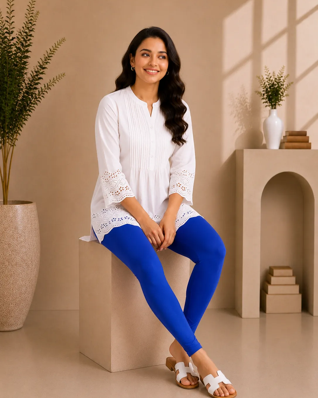 Royal Blue Cotton Lycra Ankle-Length Women’s Leggings – 4-Way Stretch