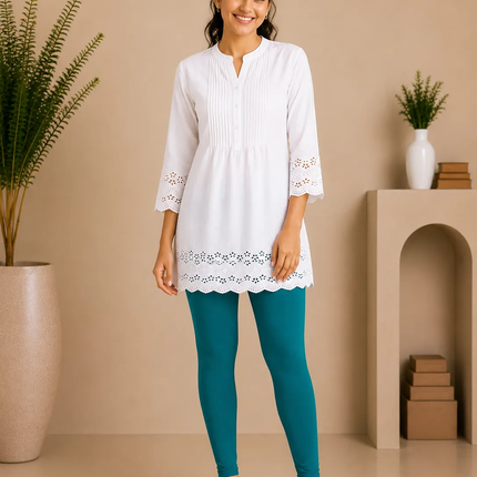 Teal Cotton Lycra Ankle-Length Women’s Leggings – 4-Way Stretch