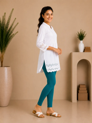 Teal Cotton Lycra Ankle-Length Women’s Leggings – 4-Way Stretch