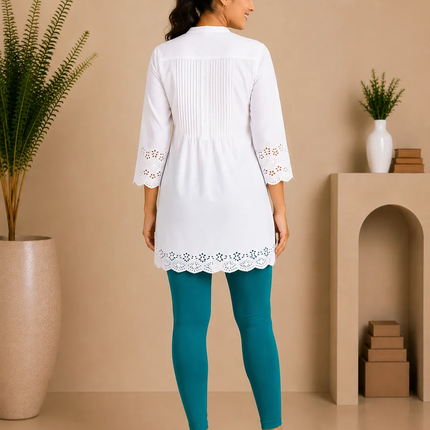 Teal Cotton Lycra Ankle-Length Women’s Leggings – 4-Way Stretch