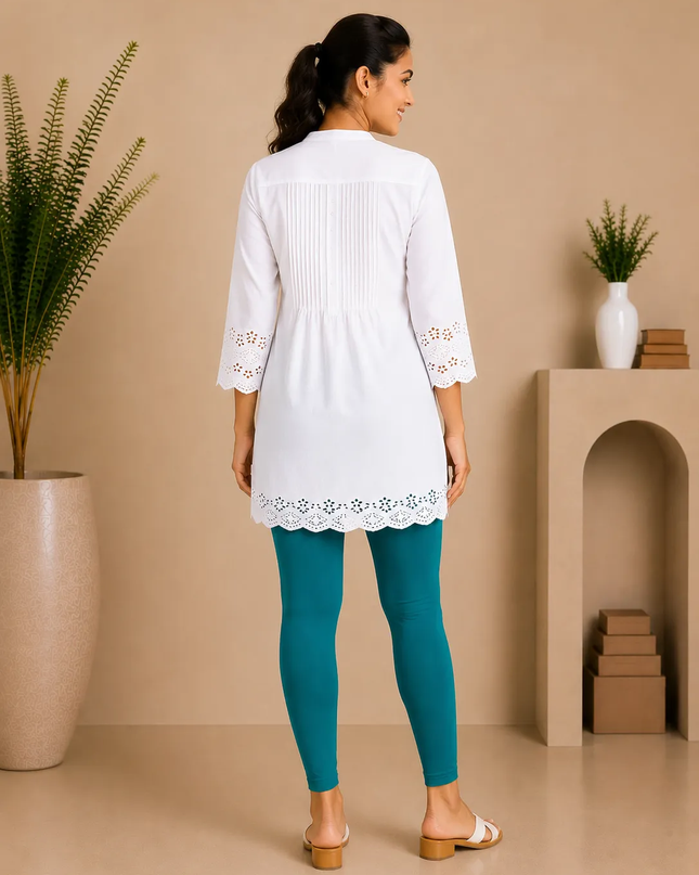 Teal Cotton Lycra Ankle-Length Women’s Leggings – 4-Way Stretch