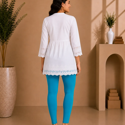 Turquoise Cotton Lycra Ankle-Length Women’s Leggings – 4-Way Stretch