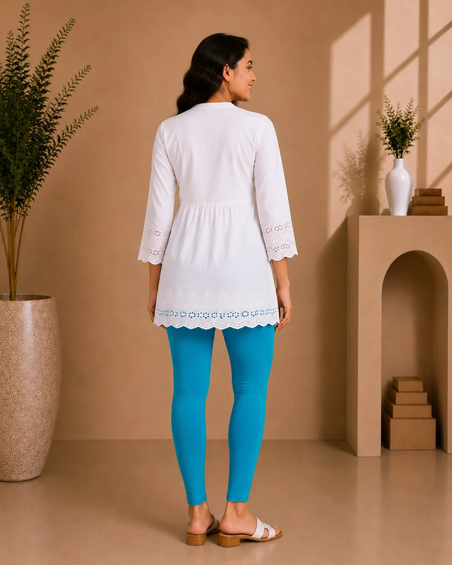 Turquoise Cotton Lycra Ankle-Length Women’s Leggings – 4-Way Stretch