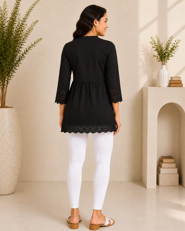White Cotton Lycra Ankle-Length Women’s Leggings – 4-Way Stretch
