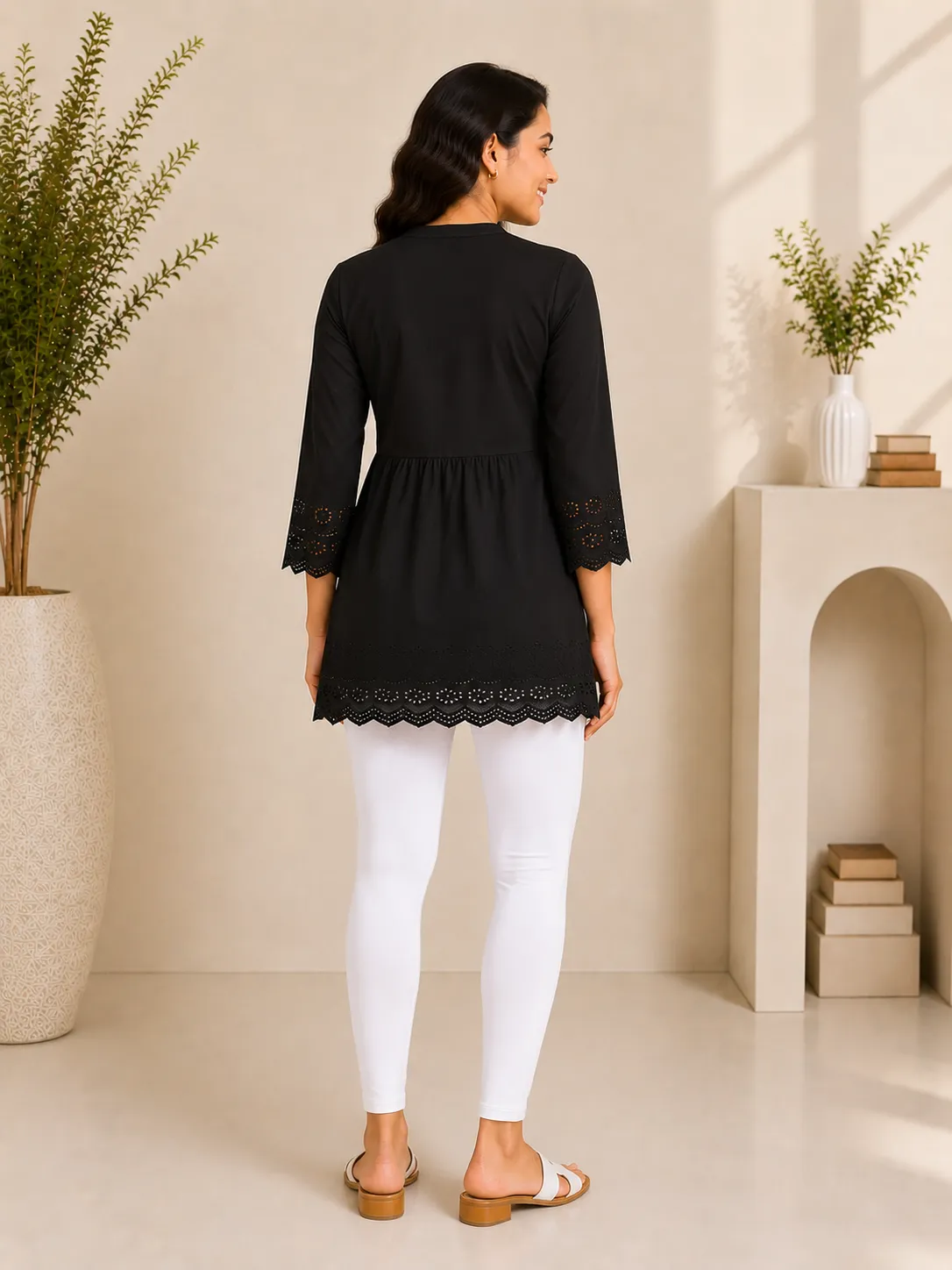 White Cotton Lycra Ankle-Length Women’s Leggings – 4-Way Stretch